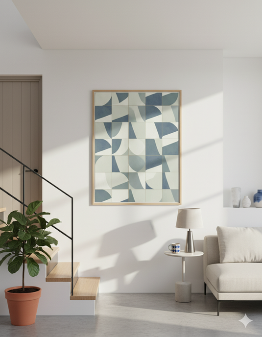 Abstract Geometric Blue & Grey Waves