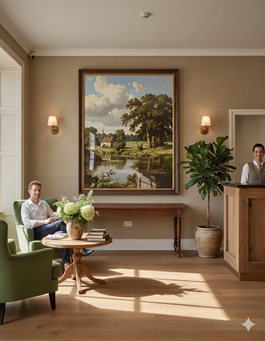 Sunlit Meadow Pond and Cottage