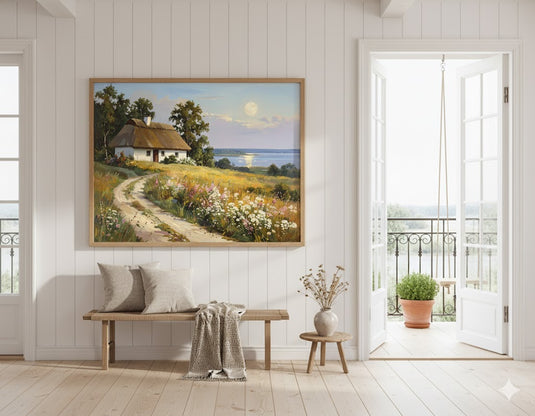 Moonlit Path to the Lakeside Cottage