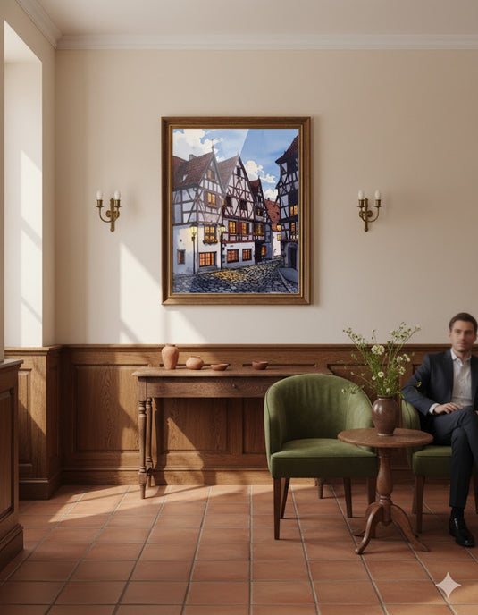 Twilight Glow on Cobblestone Lane