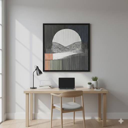 Minimalist Moonrise Over Wavy Horizon