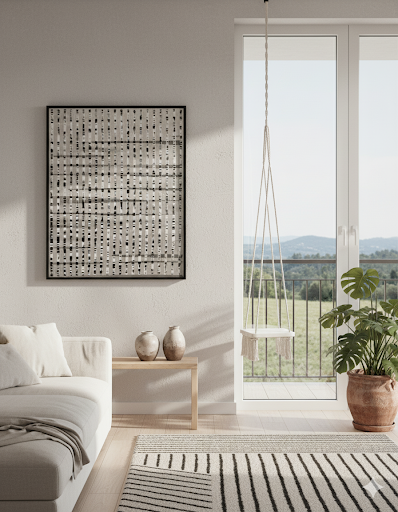 Monochromatic Rhythms: Woven Grid Abstract