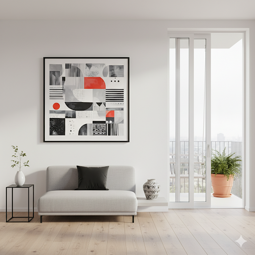 Abstract Geometric Harmony in Red & Grey