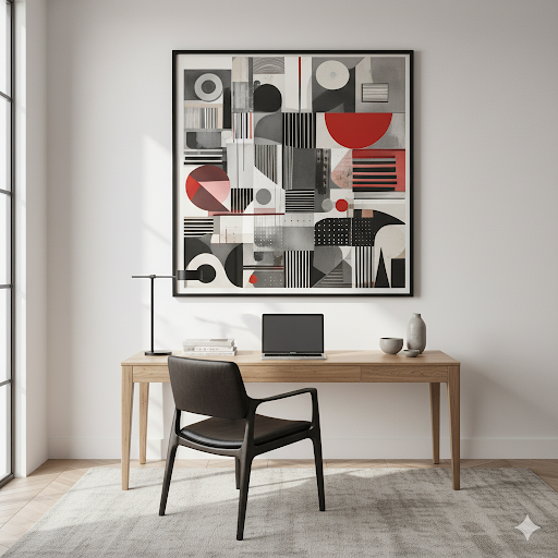 Crimson & Graphite Geometric Harmony