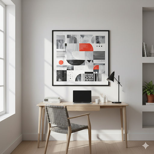 Abstract Geometric Harmony in Red & Grey