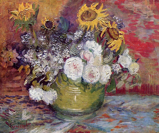 Van Gogh- Bowl With Sunflowers, Roses And Other Flowes 1886
