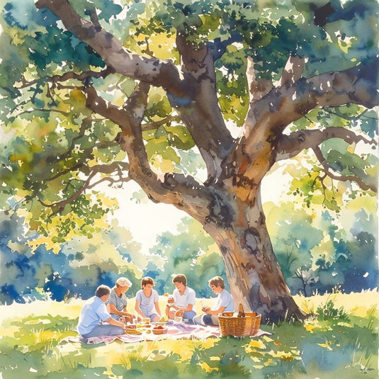 Sunlit Picnic Under the Old Oak