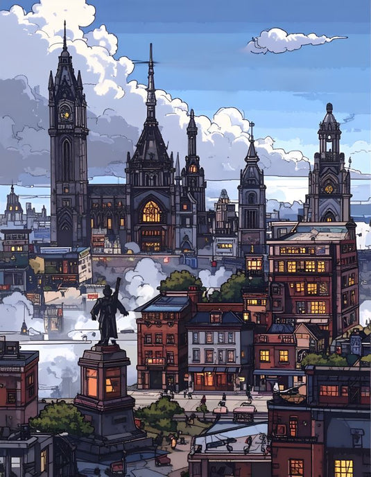 Twilight Cityscape in Comic Book Style