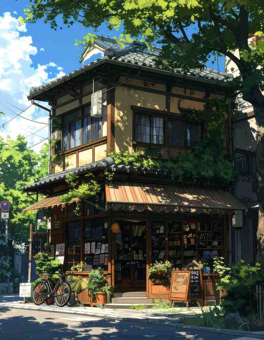 Charming Bookstore Under Summer Skies