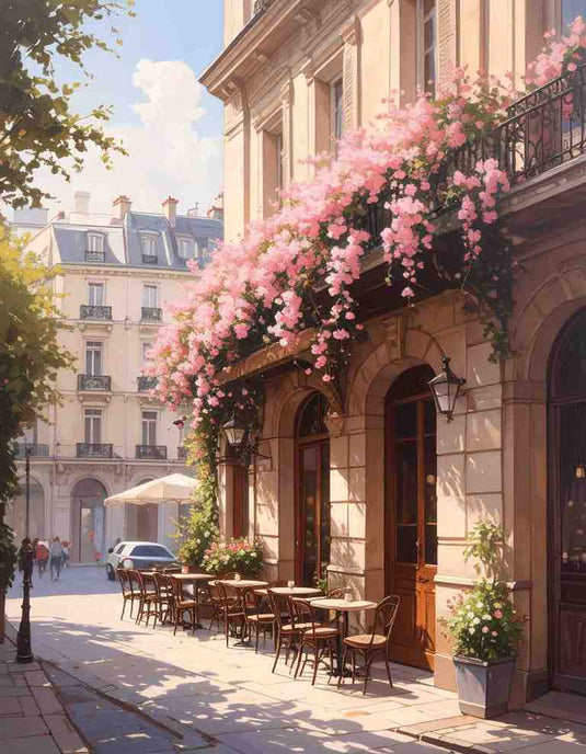 Blossoming Parisian Cafe Street