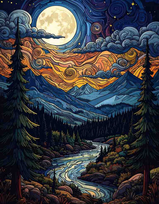 Moonlit Mountain River Dream