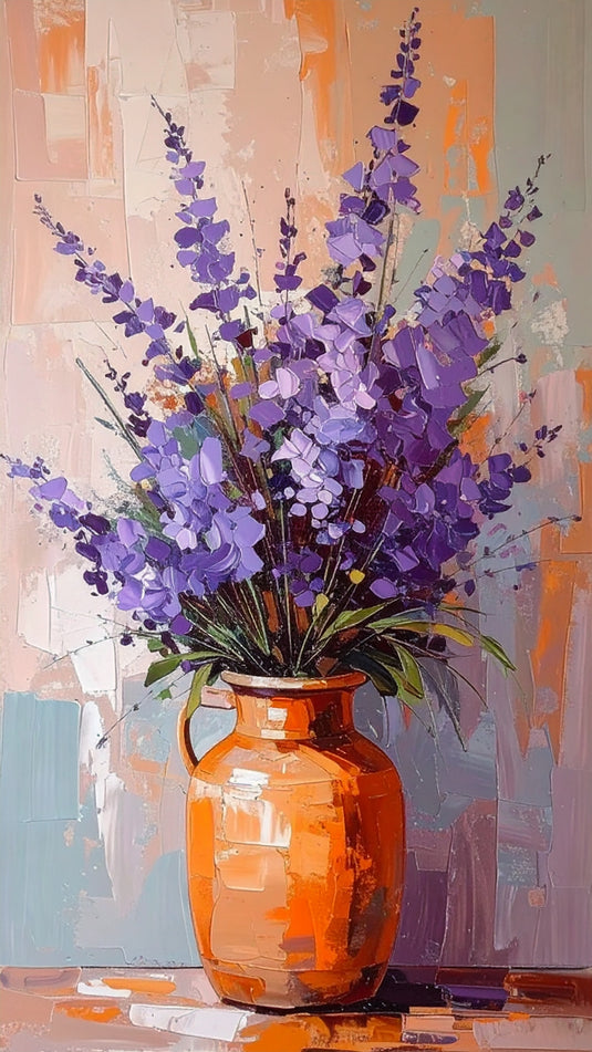 Vibrant Lavender in Impasto Orange