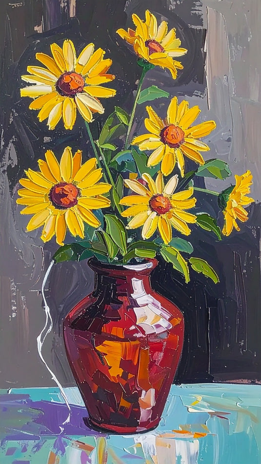 Sunny Serenity: Textured Floral Vase Art